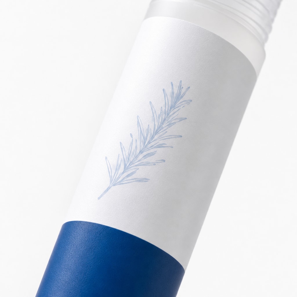 Close-up of the Vitroswell label showing the deep blue band